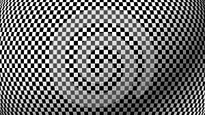 Chess illusion sphere. Checker geometric kaleidoscope. Black and white optical illusion. Checkered sphere rotating