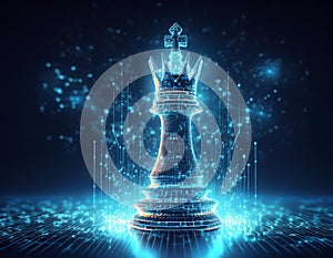 Chess King with Blurred Binary Data and Computer Network Background