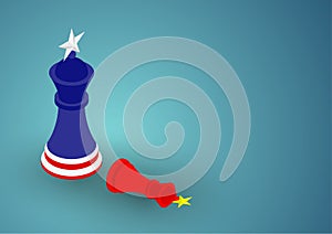 Chess King flag pattern of America and China, Trade war and tax crisis concept design illustration isolated on blue gradients