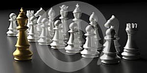 Chess king gold and silver chess set on black background. 3d illustration