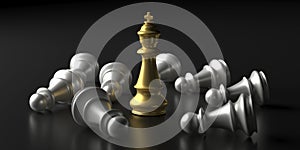 Chess king gold standing winner on black background. 3d illustration