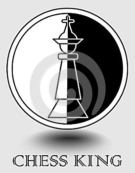 Chess king icon in monochrome design, vertical splitted to black and white part, object shadow. Designed for chess club, chess mat