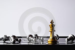 A chess king last stand as a true winner.Money game concept. Copy space