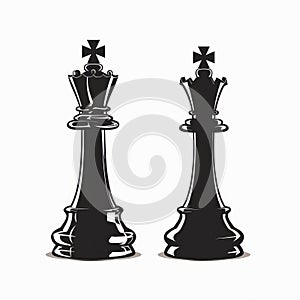 Chess King and Queen in Black Against Neutral Background. Genrative Ai
