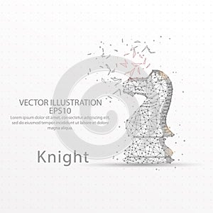 Chess knight low poly wire frame on white background.