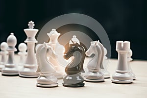 Chess knights head to head.black and white chess battle,Chess victory,chess concept. strategy, management or leadership concept