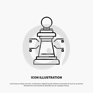 Chess, Laptop, Strategy, Game Line Icon Vector