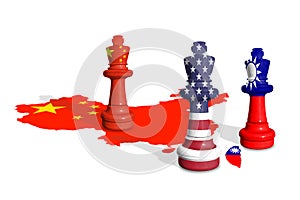 Chess made from China, USA, Taiwan flags