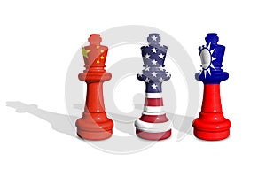 Chess made from China, USA and Taiwan flags isolated on white background photo