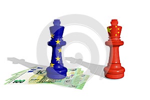 Chess made from Eu an China flags. Europe Union and China trade