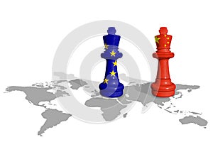 Chess made from Eu an China flags. Europe Union and China trade