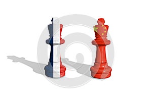 Chess made from France and China flag