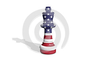 Chess made from United States of America flag and isolated on a white background