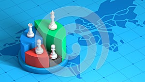 Chess on market share, winner strategy competition business, 3d rendering