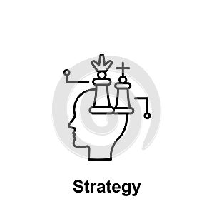 Chess, marketing, brain icon. Element of creative thinkin icon witn name. Thin line icon for website design and development, app