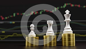 Chess with money investment ,financial market, emulation and planning concept, 3D