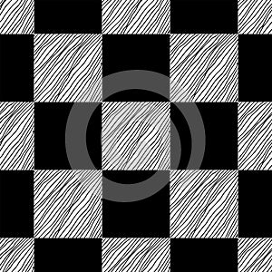 Chess monochrome seamless pattern. Hand drawn vector