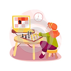Chess online class isolated cartoon vector illustration.