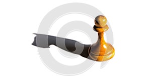 A chess pawn casting a knight piece shadow concept of strength