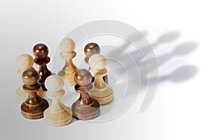 Chess pawn crown. business leadership, teamwork power and confidence concept