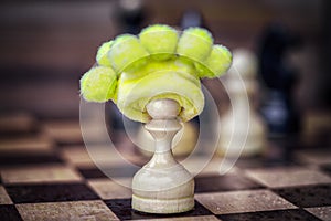 Chess pawn in foolish hat photo