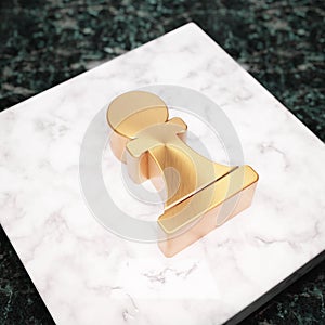 Chess Pawn icon. Bronze Chess Pawn symbol on white marble podium