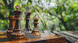 Chess pawn and king banner symbolizing challenge, critical decisions, and strategic moves