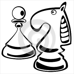 Chess pawn and knight on white