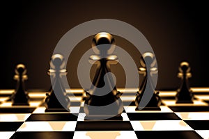 Chess Pawn Leader. confidence and leadership concept. made by 5 pawns and one courageous ambition pawn  bbusiness concept