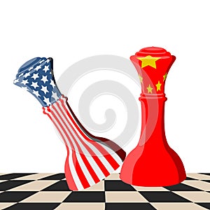 Chess piece with flags of United States and China