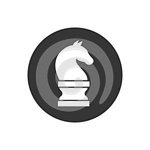 Chess piece knight white icon isolated on black background. Black chess horse flat style