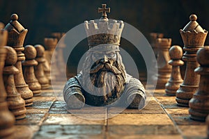 Chess pieces arranged on the surface of a chess board, Stock