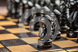 The chess pieces on the board.Chessmaster concept