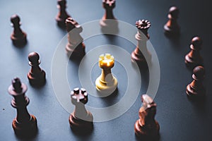 Chess pieces board game in business success leadership concept