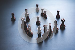 Chess pieces board game in business success leadership concept