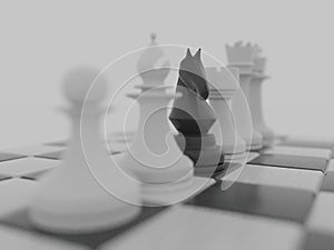 Chess pieces on a board. Isolated on white. 3D render