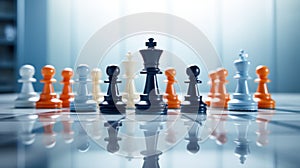 Chess Pieces on Board with King in Focus