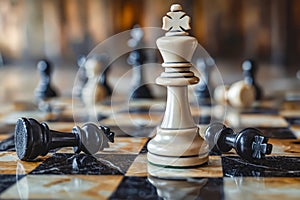 Chess pieces on checkered board. Generative AI