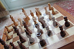 Chess pieces on a Chess board