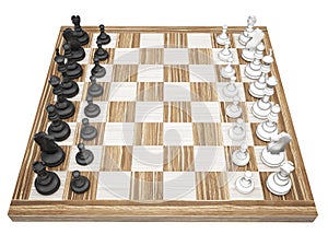 Chess pieces on a chess board isolated