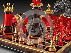 Chess pieces on a chess board isolated on white background. 3d pawns illustration