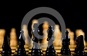 Selective Focus View of Chess Pieces on a Chess Board