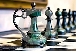 Chess pieces on a chessboard, close-up, selective focus
