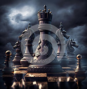 Chess pieces on the chessboard.Created by AI. photo