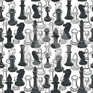 Chess pieces drawing elements isolated on white background, photo