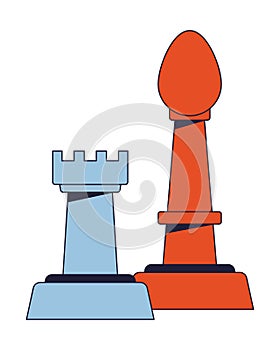 Chess pieces flat line color isolated vector object