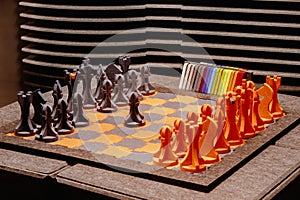 Chess pieces on a foam board