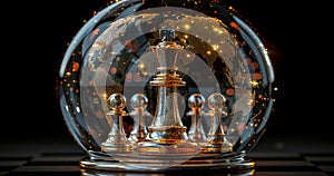 Chess pieces in a glass globe