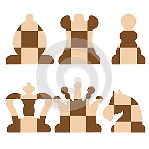 Chess pieces, icons set, black figures isolated on white background