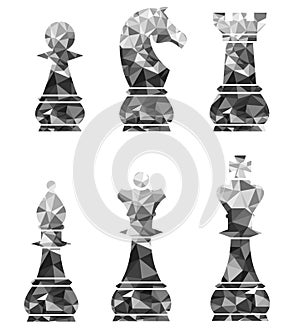 Chess Pieces Including King Queen Rook Pawn Knight and Bishop.